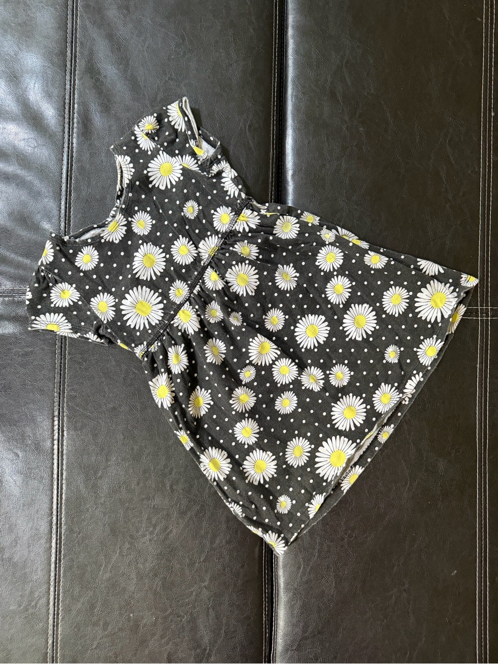 Healthtex - Girl’s Black Dress with White and Yellow Daisy Print